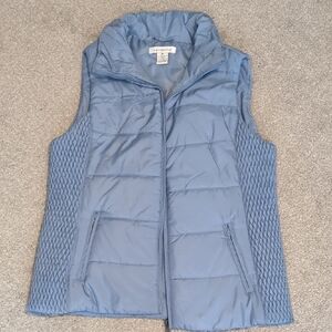 Liz Claiborne Blue Quilted Vest with Knitted Panels